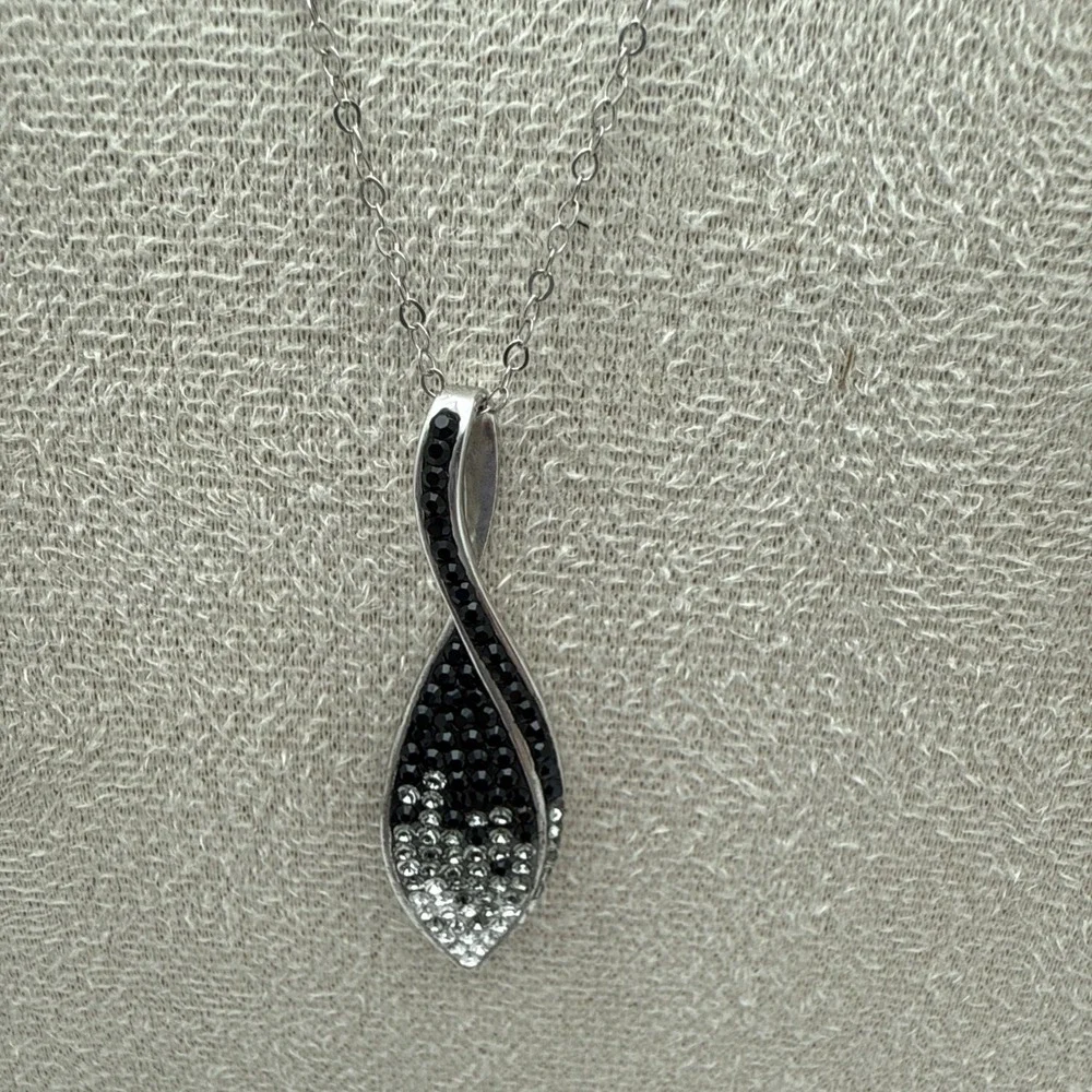 Signed Ralph Lauren 925 Black To Clear Gradient Rhinestone Necklace Vintage